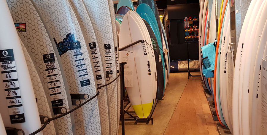 Photo of Surfboards displayed in a Surf Shop